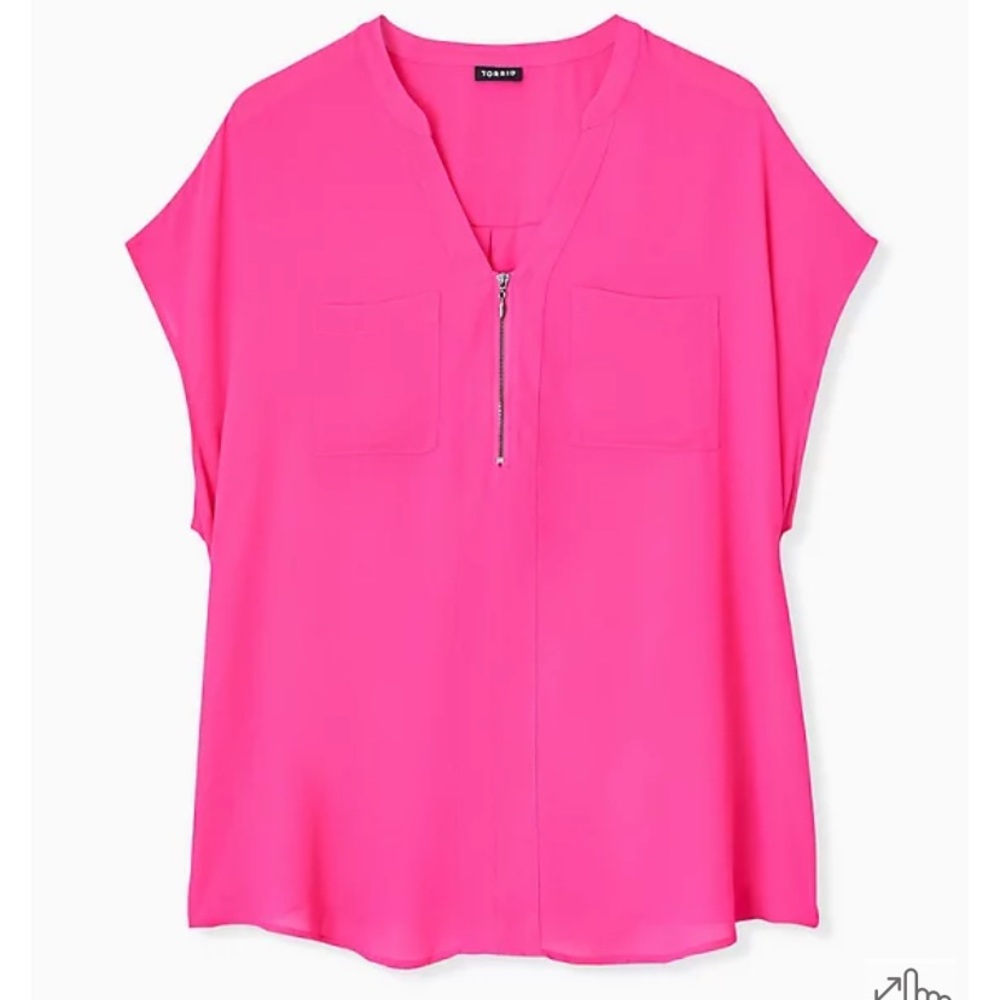 Torrid Neon Pink Georgette Zip Front Dolman Blouse, Size 5